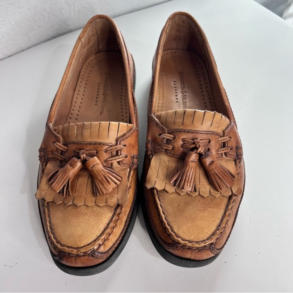 Johnston & Murphy Brown Tan Leather Loafers Slip On Size 8